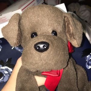 2015 Animal Adventures Dark Brown Dog Plush With a Red Ribbon & Floppy Ears 8”